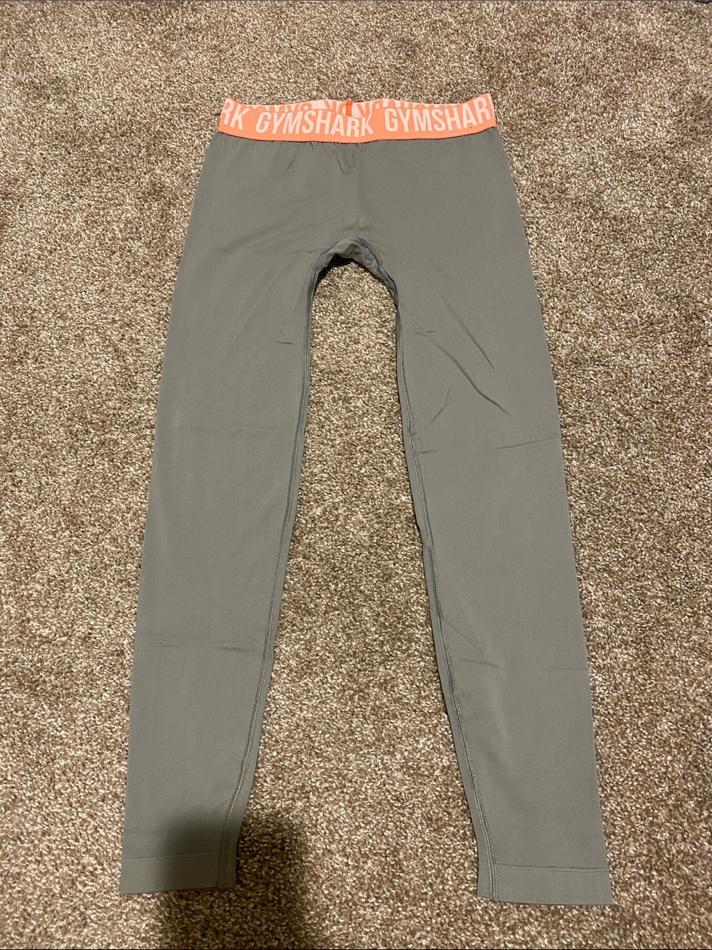 Gymshark Gray and Coral Leggings with stretch Logo Waistband size small